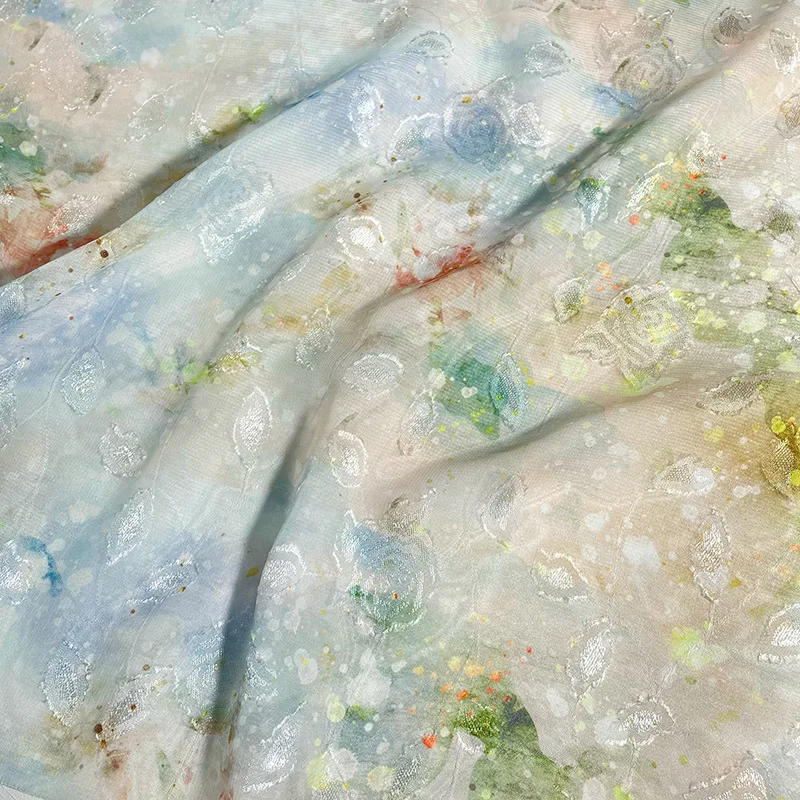 Акварельная ткань с цифровой печатью розовая жаккардовая французская ретро для