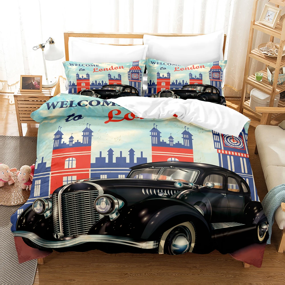 

Duvet Cover Set Old American Car Race Nostalgic Bedding Set Classic Cars Polyester Bedding Set Twin Queen King Full for BoysTeen
