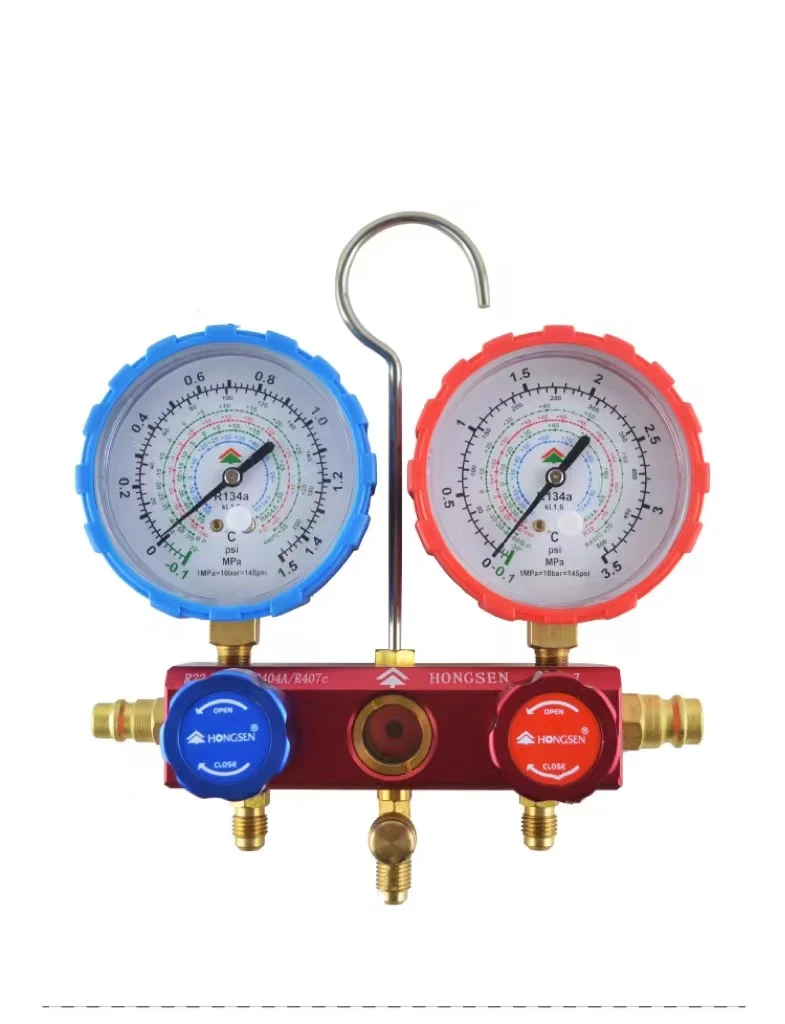 

AC Digital Manifold Gauge Set for R410a R22 R134a Refrigerant with 60FT Hoses, R410a Adapters, Can Tap