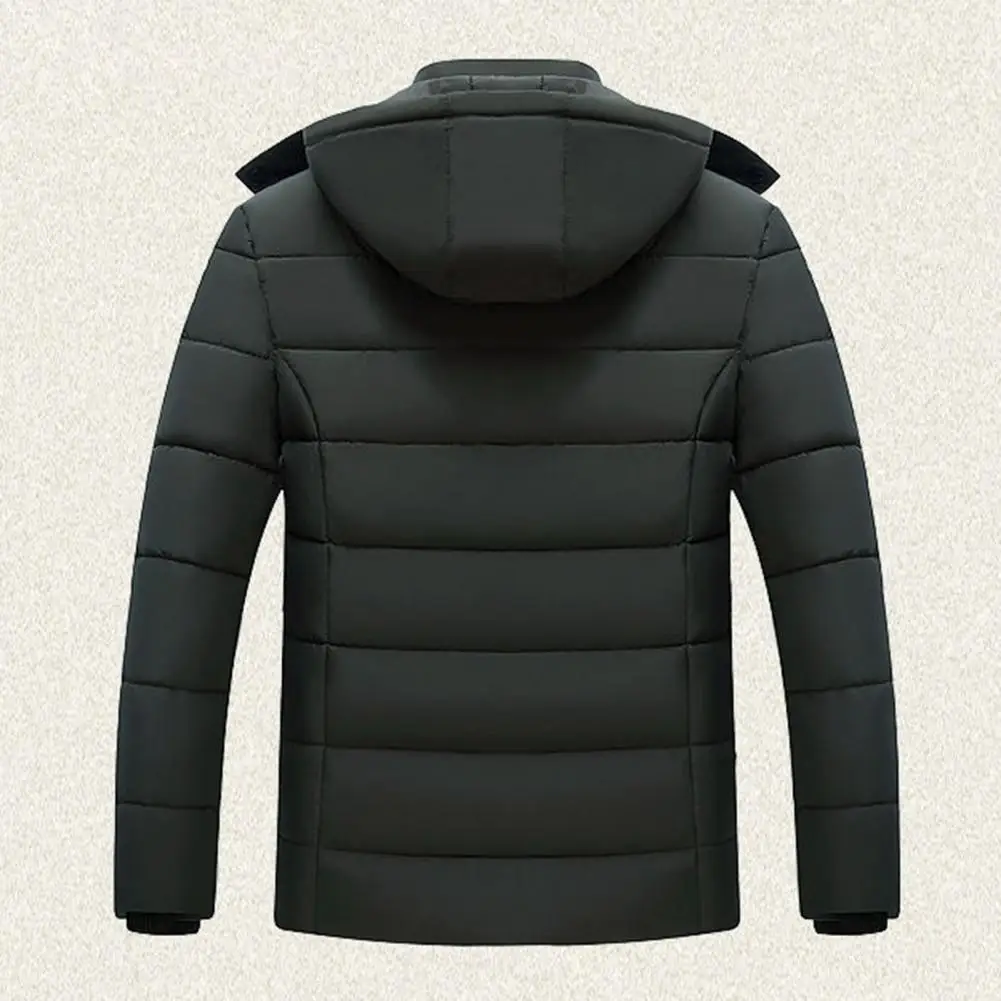 Men Hooded Coat Cotton Padded Plush Lining Solid Color Windbreaker Plus Size Cold Proof Hood Jacket Outwear Streetwear
