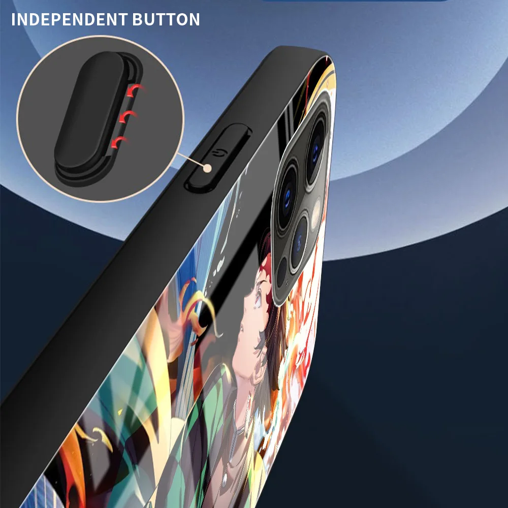 Фото Imetsu No Yaiba стеклянный чехол для iPhone 13 11 12 Pro XR X XS Max 7 8 6 6S Plus SE 2020 с черными краями №2
