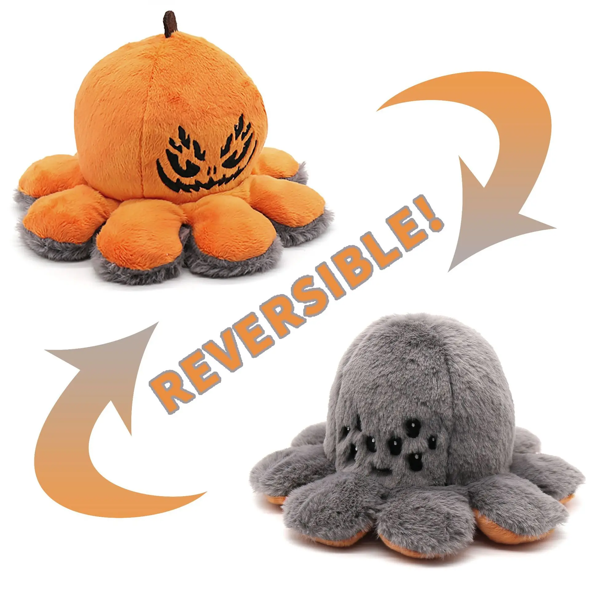 

20cm Double-Sided Reversible Big Spider and Pumpkin Plush Toys Sensory Fidget for Stress Relief Soft Suttfed Plush Halloween Toy