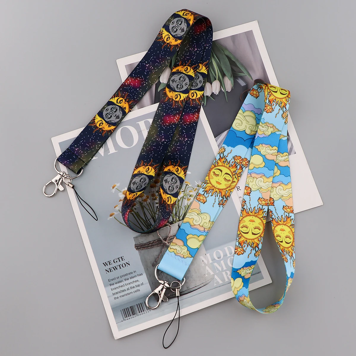 LX380 Cartoon Sun Moon Lanyard Neck Strap Rope For Mobile Cell Phone ID Card Holder Keychain Keyring Hang Rope Teens Lariat Gift