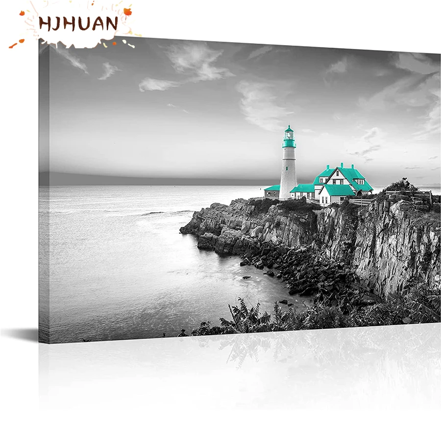 

5D DIY Black and white nature landscape, lighthouse Diamond Painting Full Square Diamond Painting Sale Rhinestones Pictures