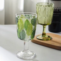 glass leaves embossed wine goblet vintage green red wine cup champagne fruit juice drinking cup home wedding party glasses water