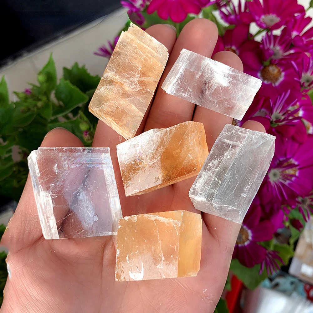 

Natural Transparent Raw White Yellow Optical Calcite Iceland Spar Mineral Specimen Healing Stones Quartz Home Decor