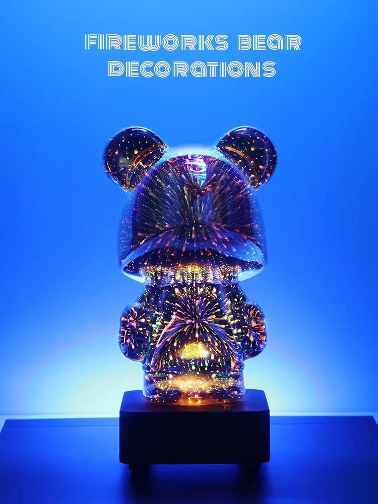 

3D Glass Fireworks Little Bear 3d Effec Changing Lights Red Night Light Little Bear Home Bedroom Decorative Atmosphere Light