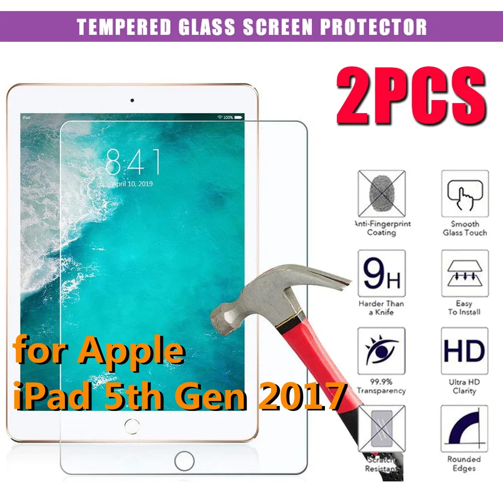 

2Pcs Tablet Tempered Glass Screen Protector Cover for IPad 5th Gen 9.7 Inch Tempered Film for IPad 5th 9.7 2017 A1822 A1823