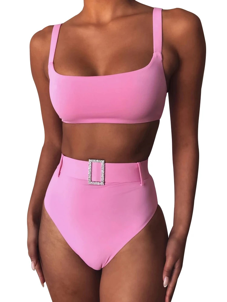 

High Waist Bikini set Women Swimsuit Tank Bra And Underwear Bathing Suit Summer New Solid Sexy Elegant Beachwear Bikini Set 2022