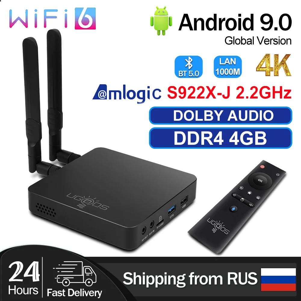 Приставка Смарт-ТВ UGOOS AM6B 4 + 32 ГБ 2 ГГц Android 9 0 | Электроника