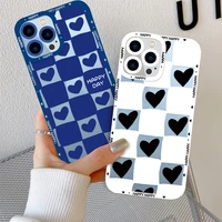 love heart lattice smiley phone case for iphone 13 pro max 12 mini 11 x xs xr 7 8 plus se 2020 cute fashion transparent cover