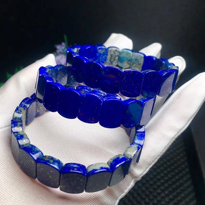 

Браслет с бусинами из натурального синего лазурита, 16 х12 мм