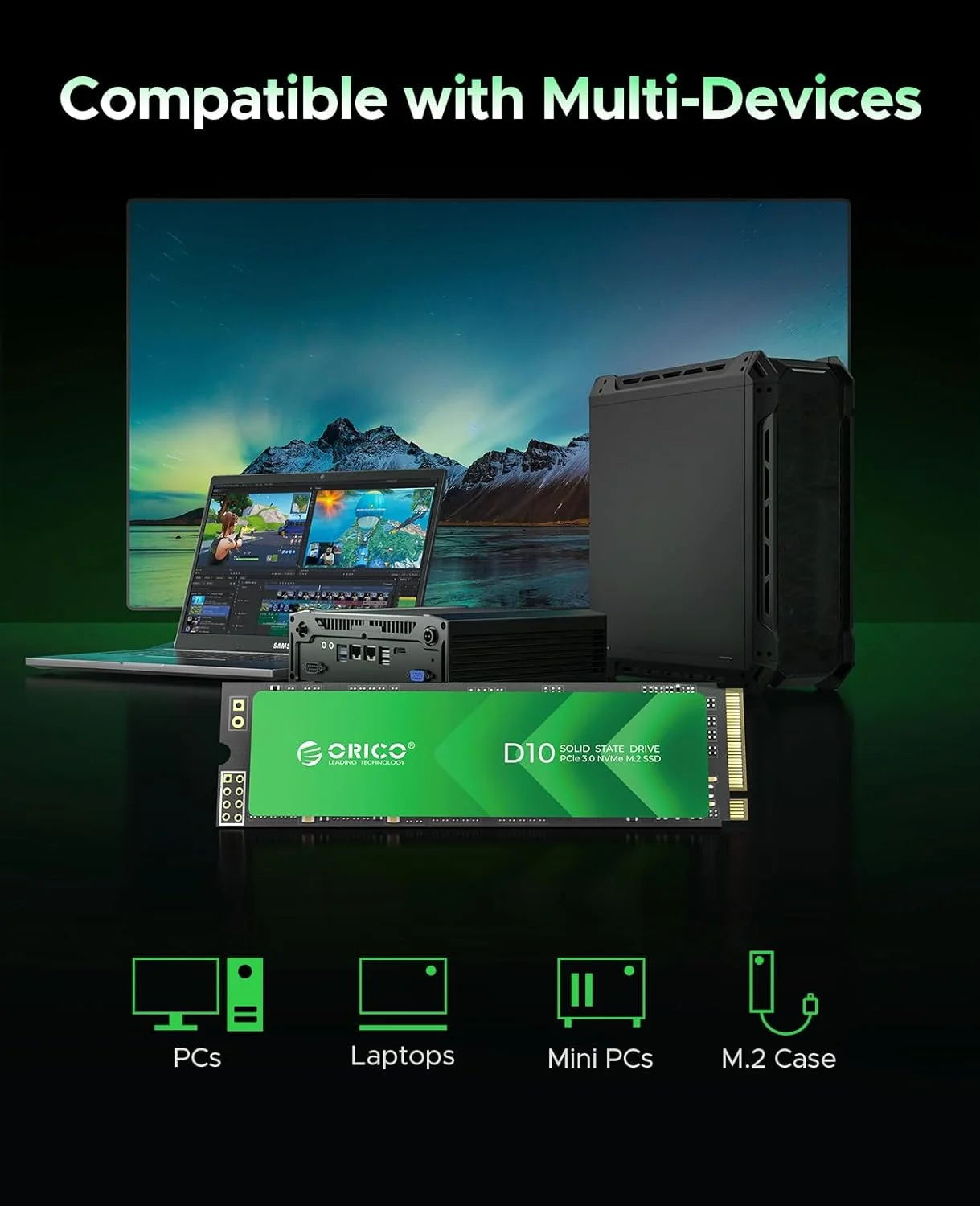 ORICIO 256 ГБ M.2 NVMe SSD PCIe Gen3x4 2280 Внутренний твердотельный накопитель до 2400 МБ/с с TLC NAND