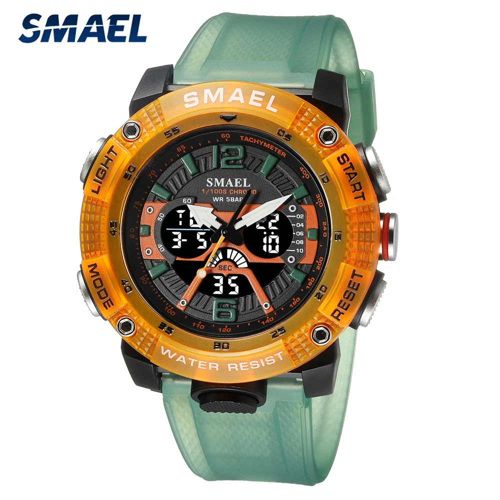 

SMAEL Brand Outdoor Sport Wtach for Men Digital Waterproof PU Band Wristwatch Double Display Mens Military Watches Male Clock