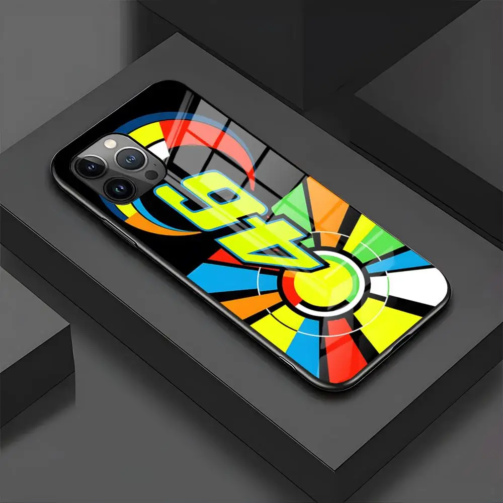 MINISO-Phone Case V-ValentinoS R-Rossies 46 For IPhone 15 Pro 16 14 13 12 11 Mini X XS XR Max Glass Design Cove