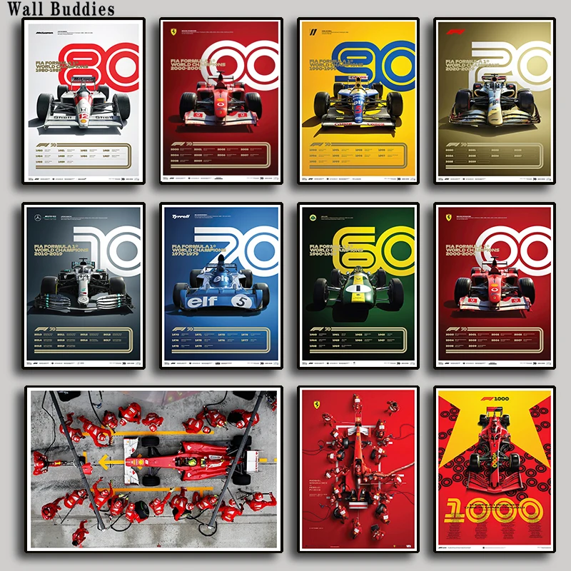 

Retro Formula Nostalgia Classic Racing Racer Sports Car 80s Painting Wall Art Home Bar Kawaii Room Print Decor Canvas Collection