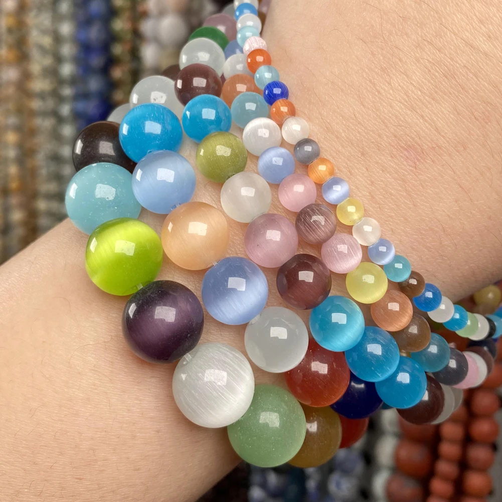 

Natrual Stone Cat Eye Beads Smooth Round Loose 6 8 10 mm Beads For DIY Jewelry Making Bracelet Accessories 15''