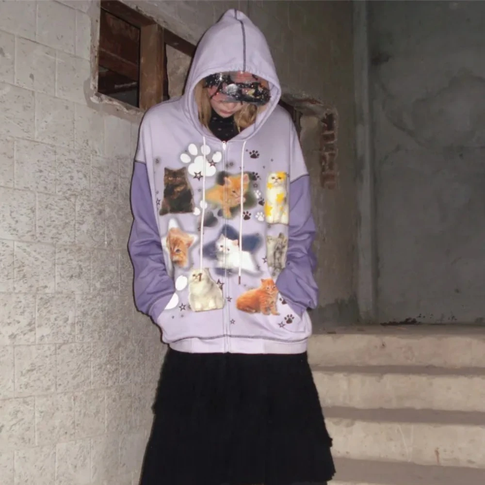 Y2k пуловер с длинными рукавами толстовка большого размера темная рисунком в