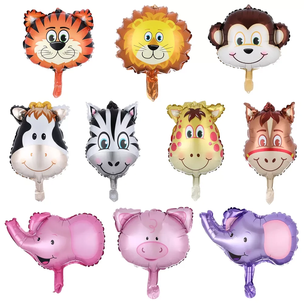 

10pcs/lot Mini Zebra Tiger Monkey Lion Elephant Animal Head Foil Balloons For Kids Birthday Party Animal Theme Party Decoration