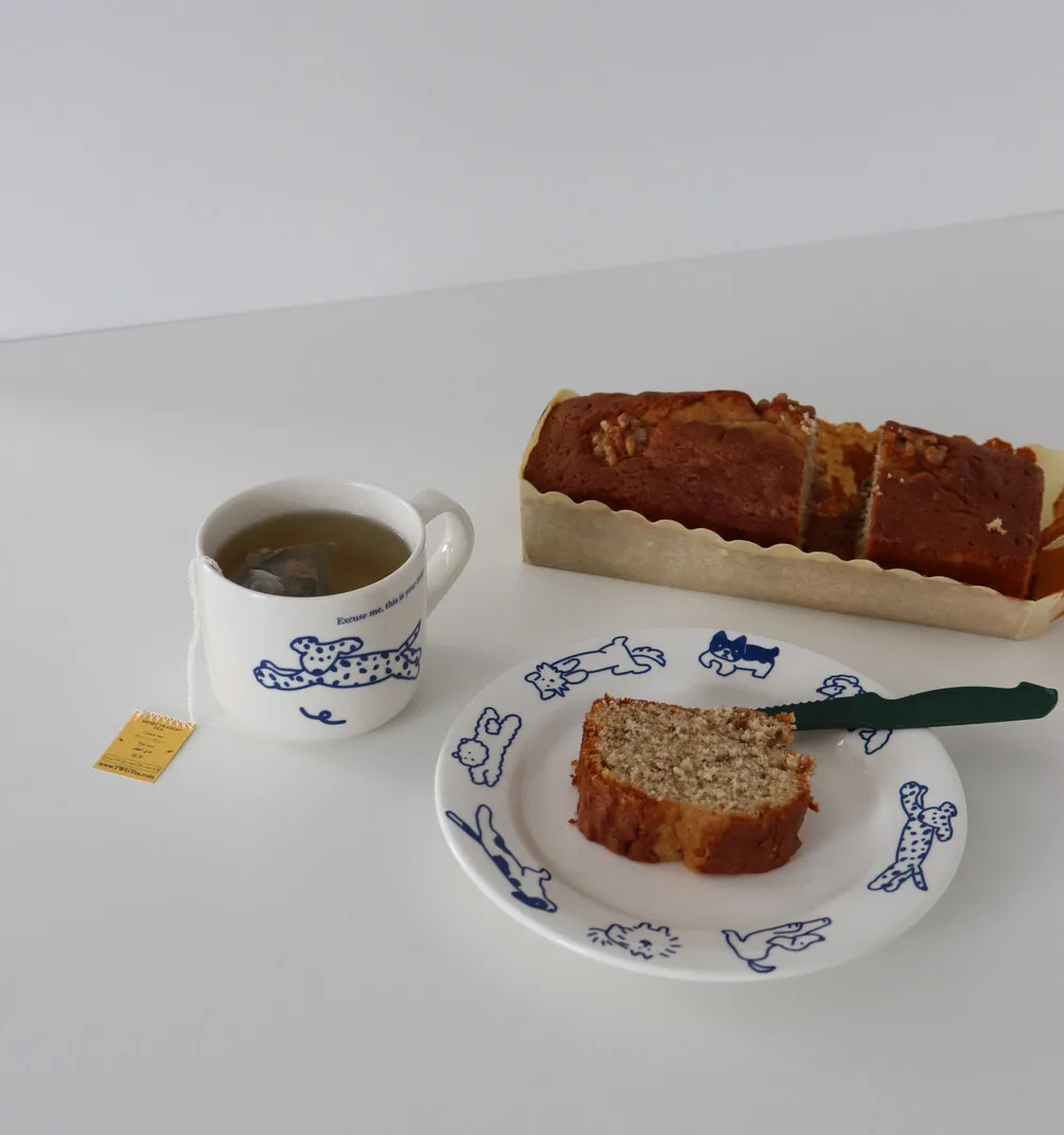 

Korean Ins Antique Ceramic Plate Breakfast Milk Mug Coffee Cup Dessert Plate Kitten Dog Flat Plate