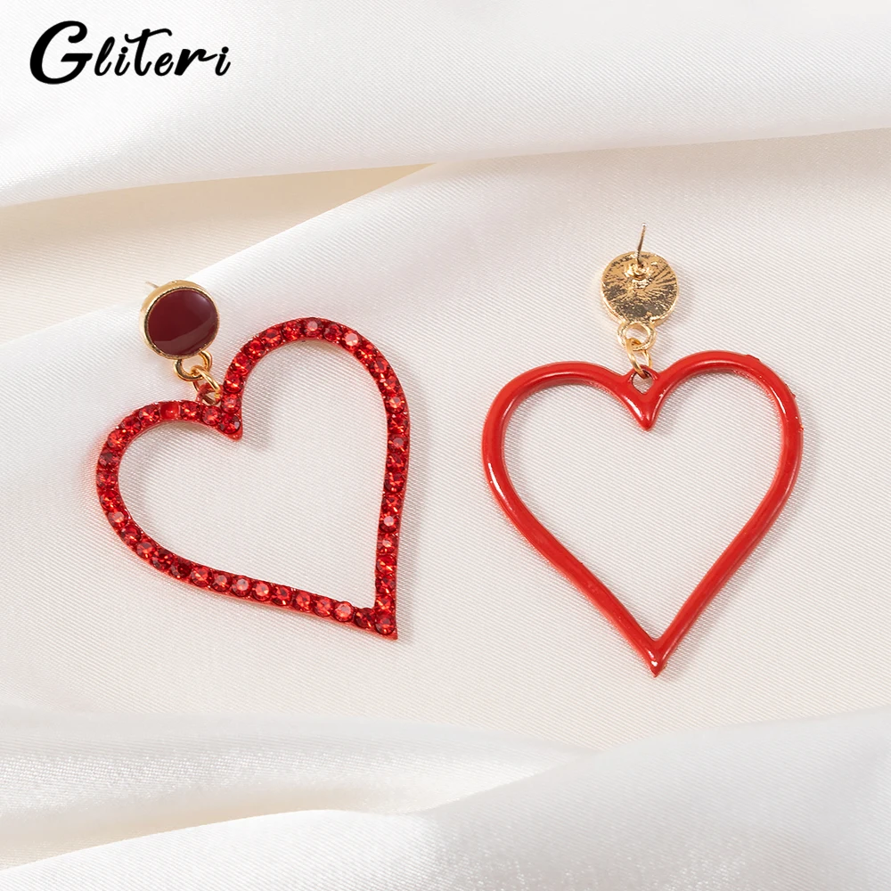 GEITERI 1Pair Exaggerated Big Heart Earrings For Women Girls Red Black Zircon Love Drop Earring Fashion Jewelry Party Gifts 2023