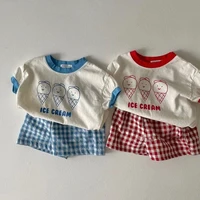 infant baby girl clothing sets summer cute print letter t shirtplaid shorts suit for newborns cotton kids clothes boys outfits