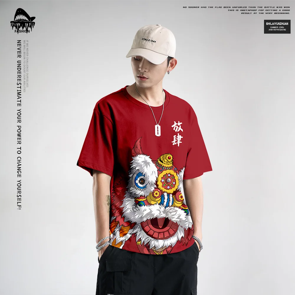 Japanese Anime Printed Streetwear T Shirts 2021 Summer Chinese Style Mens Casual Breathable Short Sleeve Tops Tees Male Tshirts