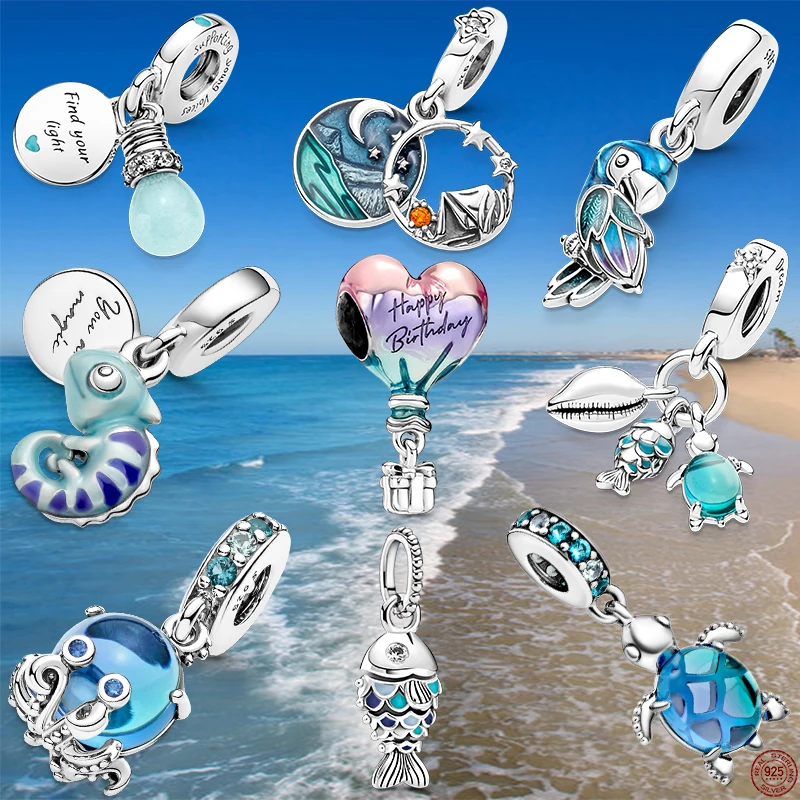 

2022 New HOT Sale Silver Color Happy Birthday Hot Air Balloon Charm Beads Fit Original Brand Bracelet Jewelry Summer Gift