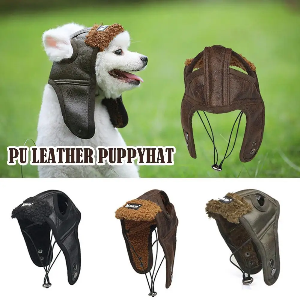 

1pc Dog Puppy Winter Hat Cashmere Dog Bear Warm Hat PU Leather Cool Comfortable Handsome Dog Hat For Small Dog Supplies I0G0