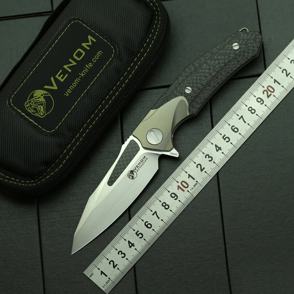 Складной нож VENOM ATTACKER M390 Flipper карманный резец из титанового углеродного волокна с