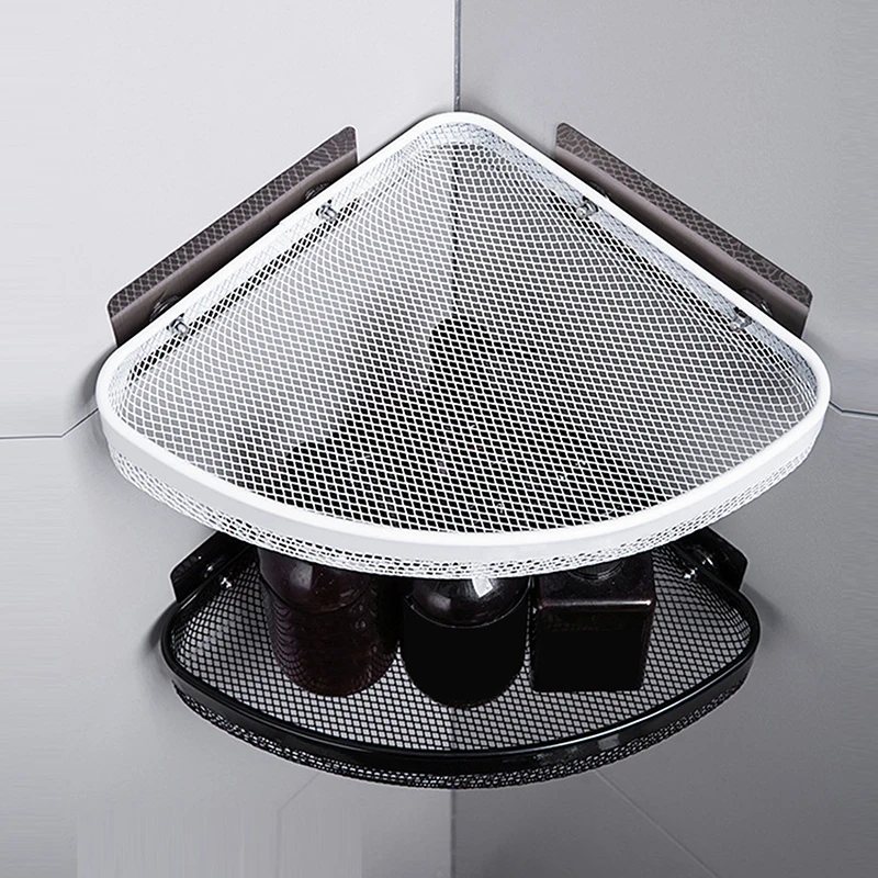 

Bathroom Shelf Organizer Shower Storage Rack Black Corner Shelves Wall Mounted IronToilet Shampoo Holder Punch Free Corner Stand