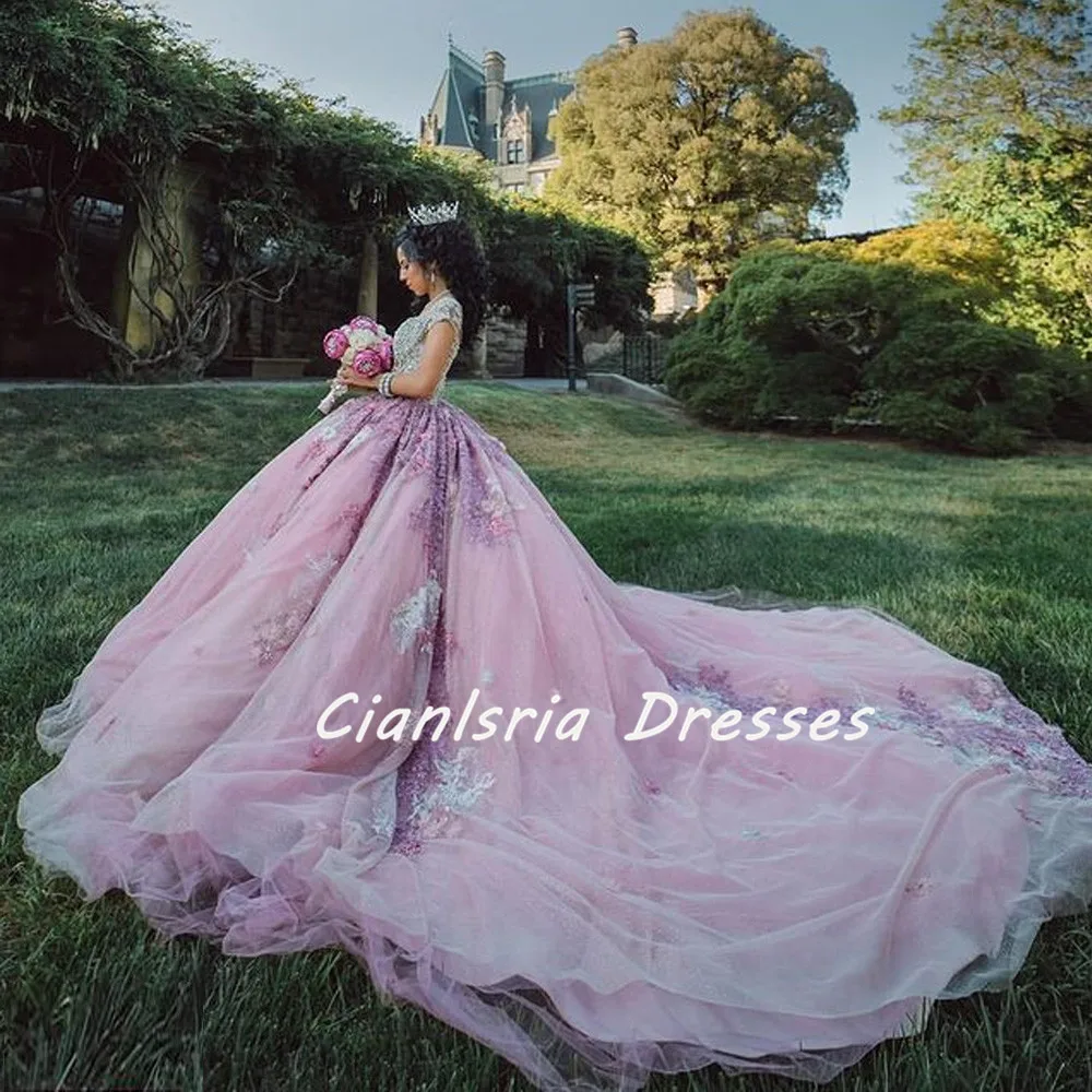 

Pink Sweetheart Ball Gown Quinceanera Dresses For 15 Party Fashion Off-Shoulder 3D Flower Cinderella Birthday Gown Hot