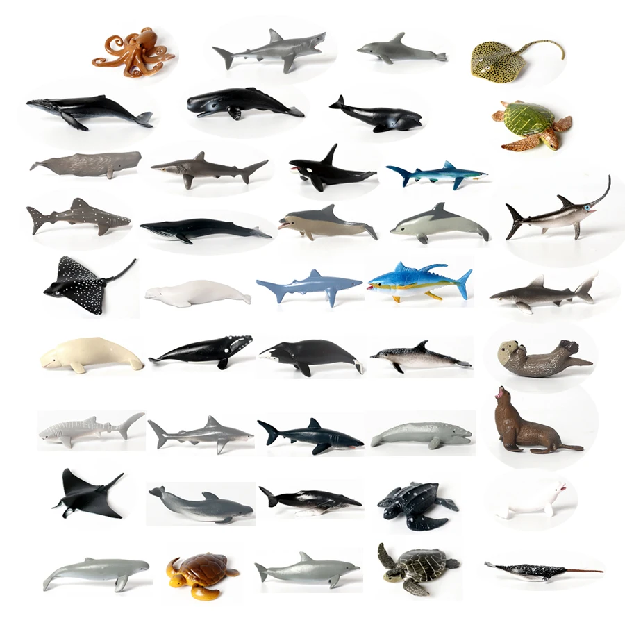 Realistic Mini Sea Animal Figures Dolphin Sharks Whales Octopus Turtle  Stingray Ocean Animals Figurine Cake Topper Kid Toy Gift