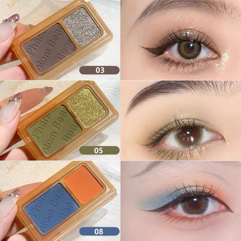 Eyeshadow Palette Two Color Eye Glitter Shadow Palette Green Eyeshadow Glitter Shiny Red Eye Shadow Pigment Makeup Tool Comestic