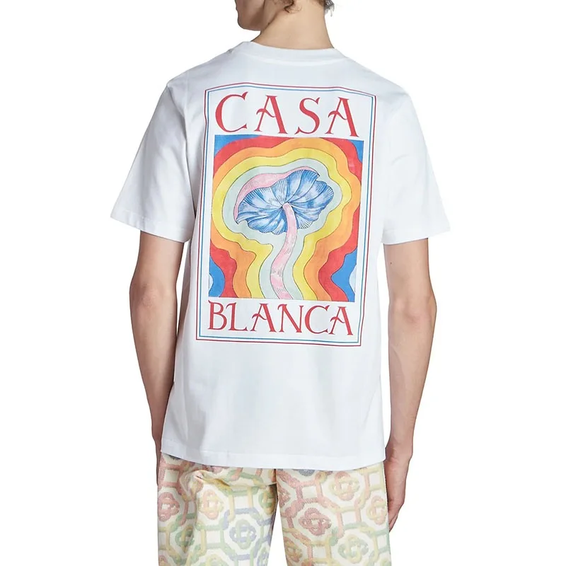 

Summer men's and women's cotton short sleeve T-shirt Casablanca personality rainbow mushroom pattern printed men's T-shirt