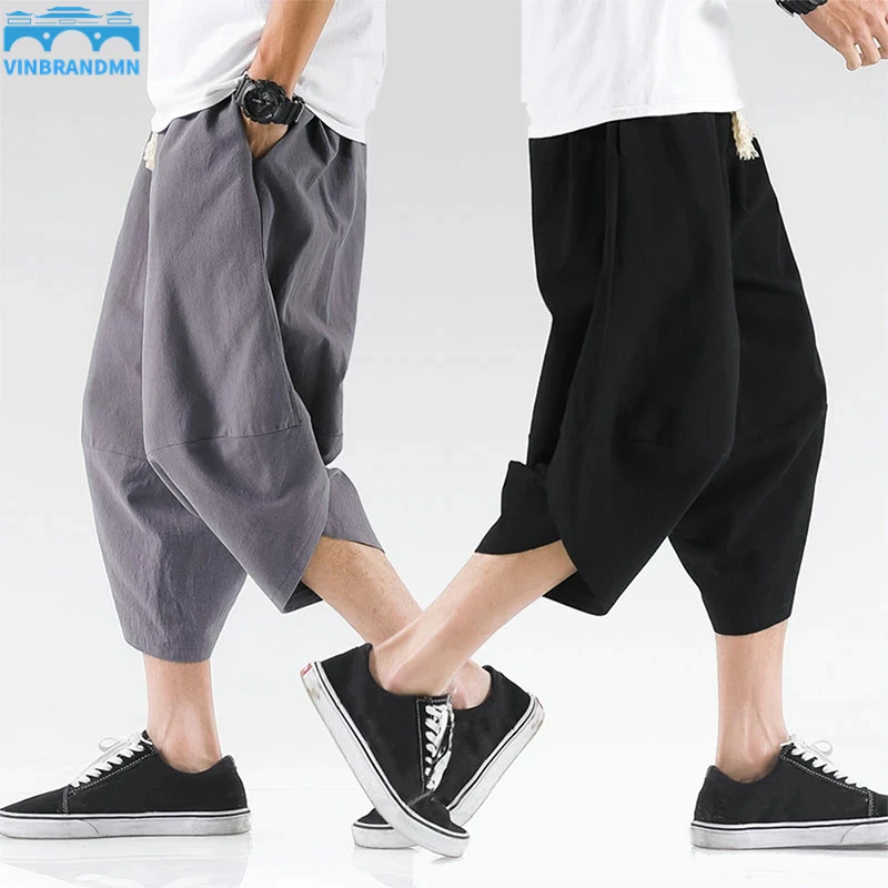 

Брюки-шаровары мужские с перекрестными штанинами, уличная одежда, Свободные повседневные модные штаны в китайском стиле, большие размеры 5XL, на лето