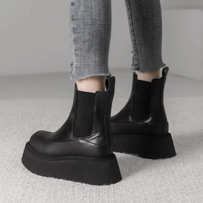 Женские ботильоны Челси на высоком каблуке плоской подошве платформе зимняя
