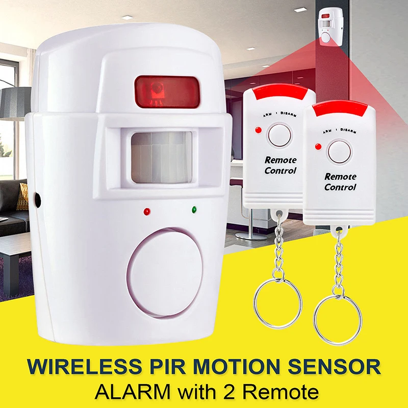 

Wireless Pir Motion Sensor Alarm + 2 Remote Controls Shed Home Garage Caravan