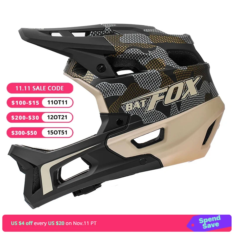 

Полностью закрытый шлем BATFOX для взрослых, для горнолыжного спорта, для внедорожников, интегрированная защита от падения, защита головы, затенение полей, закрытый шлем