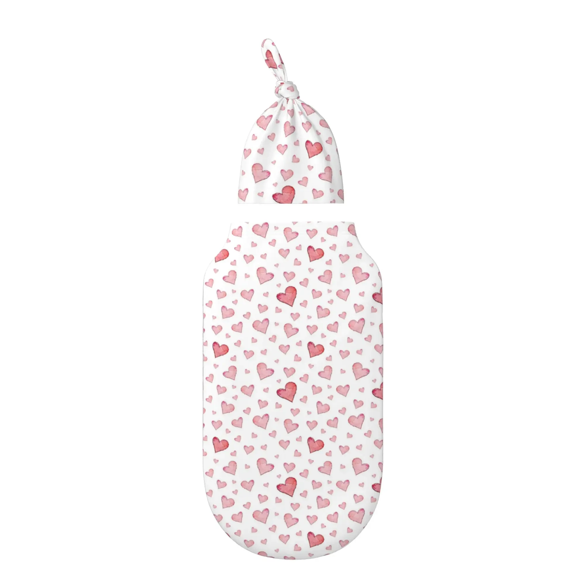 

Rose Love Heart Pattern Baby Swaddle Blanket with Hat Set Baby Girl Boy Easy Adjustable Infant Sleep Sack Wrap Babies