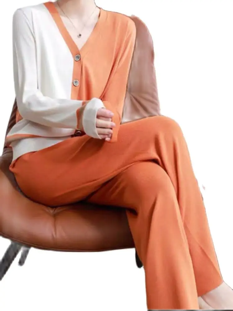 

High-Quality Thin Sports Suit Single-Breasted Knitted Cardigan + Wide-Leg Pants Two-Piece Set 2022 New Fashion Women'S Clothing