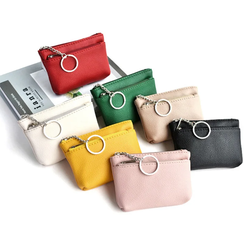

Women PU Leather Zip Coin Wallet Key Chain Fashion Small Purse Money Solid Color Short Change Pouch Coin Purse Storage Bag