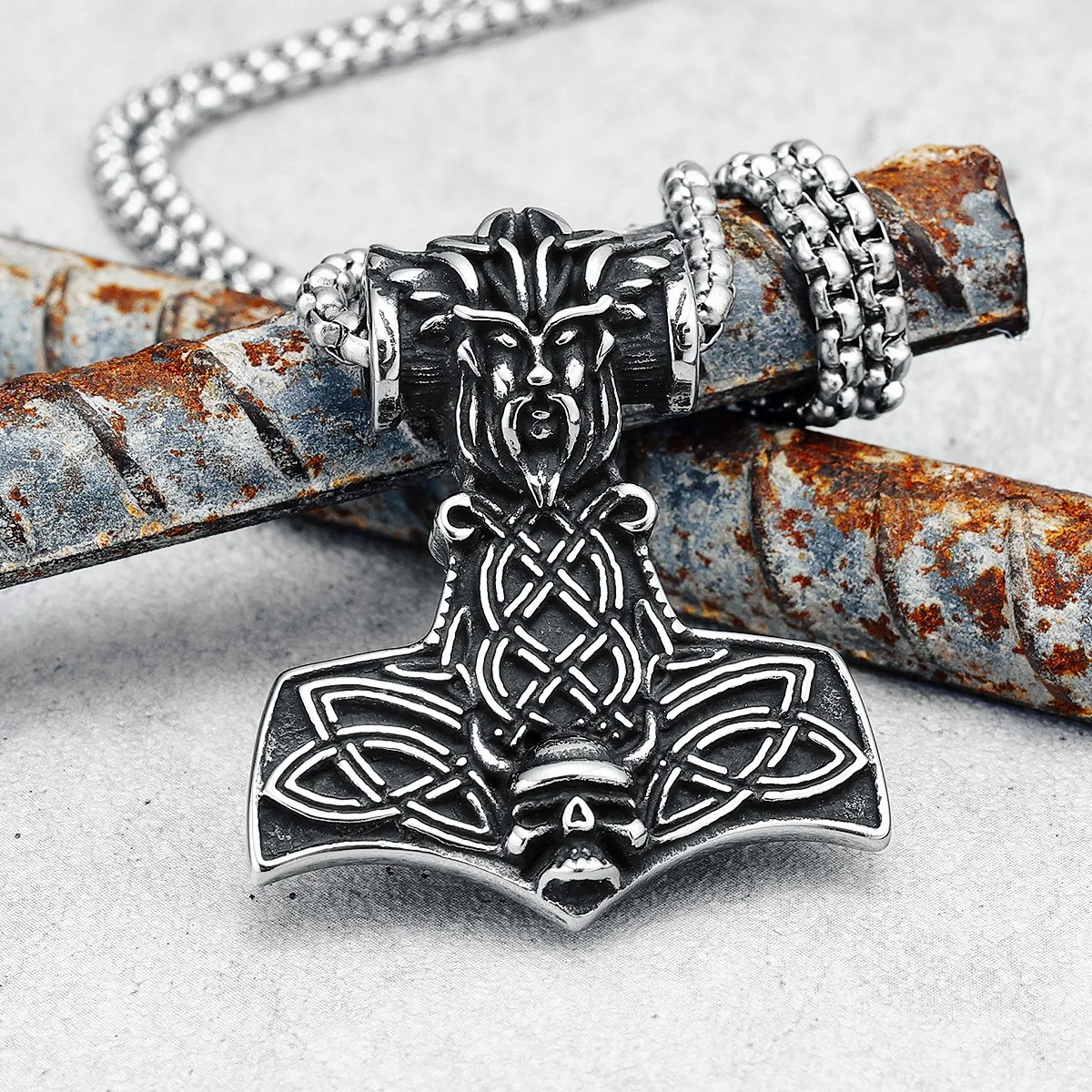 Viking Thor's Hammer Pendants Necklaces 316L Stainless Steel Norse Myth Soldier Men Chain Rock Punk for Friend Male Jewelry Gift