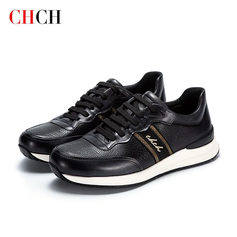 

CHCH New Fashion Men Casual Shoes Man Black White Men Shoes PVC Cow leather Letter Soft Classic Comfortable