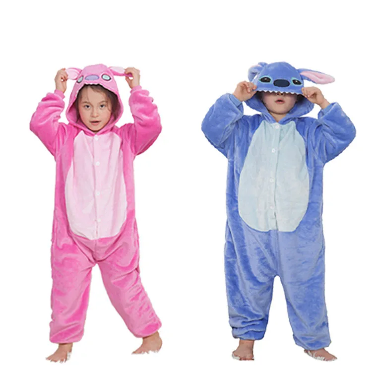 

Disney Stitch Kids Winter One-Piece Pajamas Sets Children Animal Kigurumi Onesies for Boys Girls Pyjama Cartoon Cosplay Costume