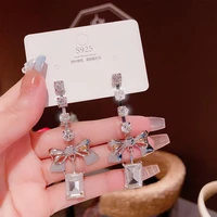 bow tie earrings new 925 silver needle europe and the united states exaggerated temperament personality long eardrop network red