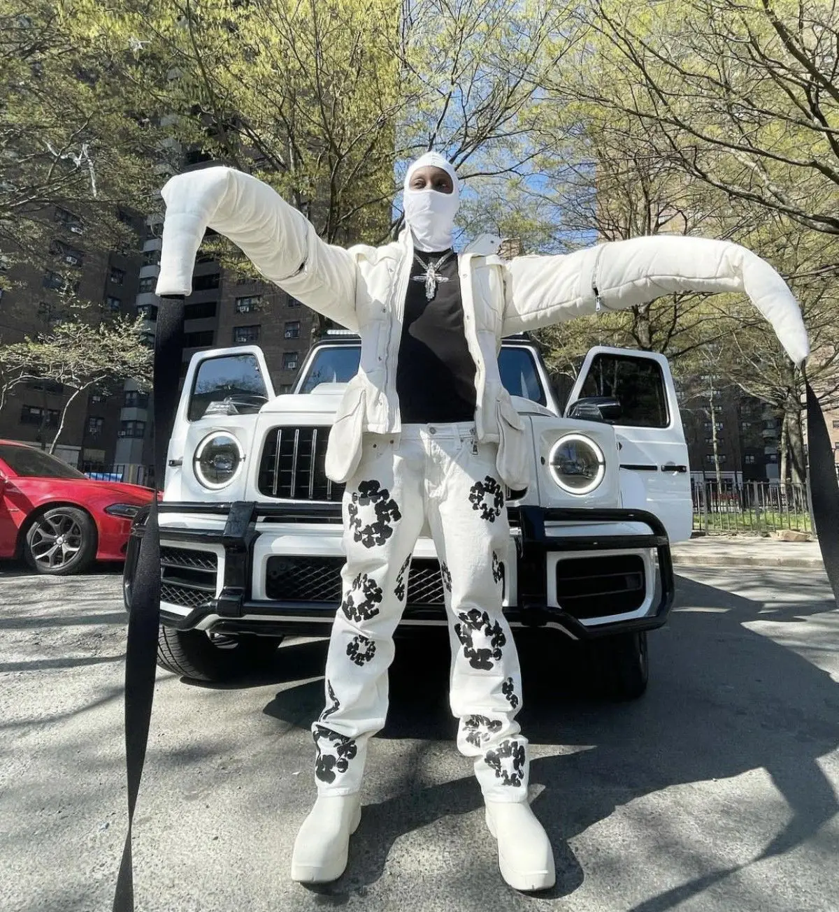 Jeans American hiphop men and women personality trend retro kanye cotton printing street straight loose fried street trousers