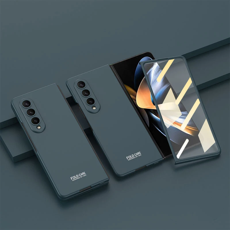 Shockproof Armor Hinge Case For Samsung Galaxy Z Fold 5 4 360 Full Screen Protector Matte PC Phone Cover Z Fold 3 2 Glass Film
