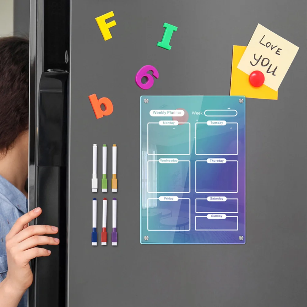 

Fridge Board Magnetic Schedule Daily Planner Handwriting Pens Acrylic Refrigerator Dry Erase Planning Wall