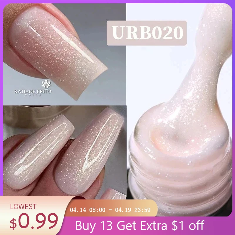 Молочное желе UR SUGAR 7 мл белая блестящая Резина основа под гель лак розового